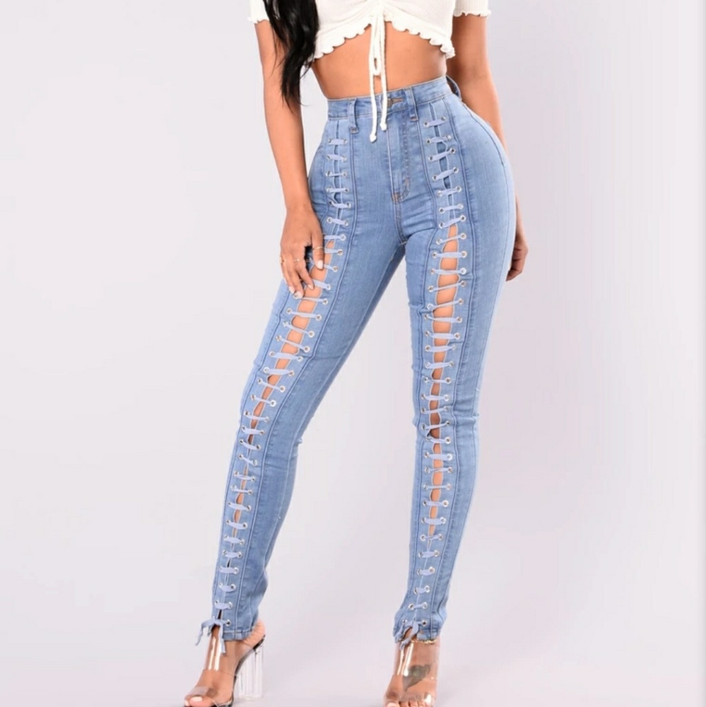 Fashion Nova Kylee Lace up Jeans